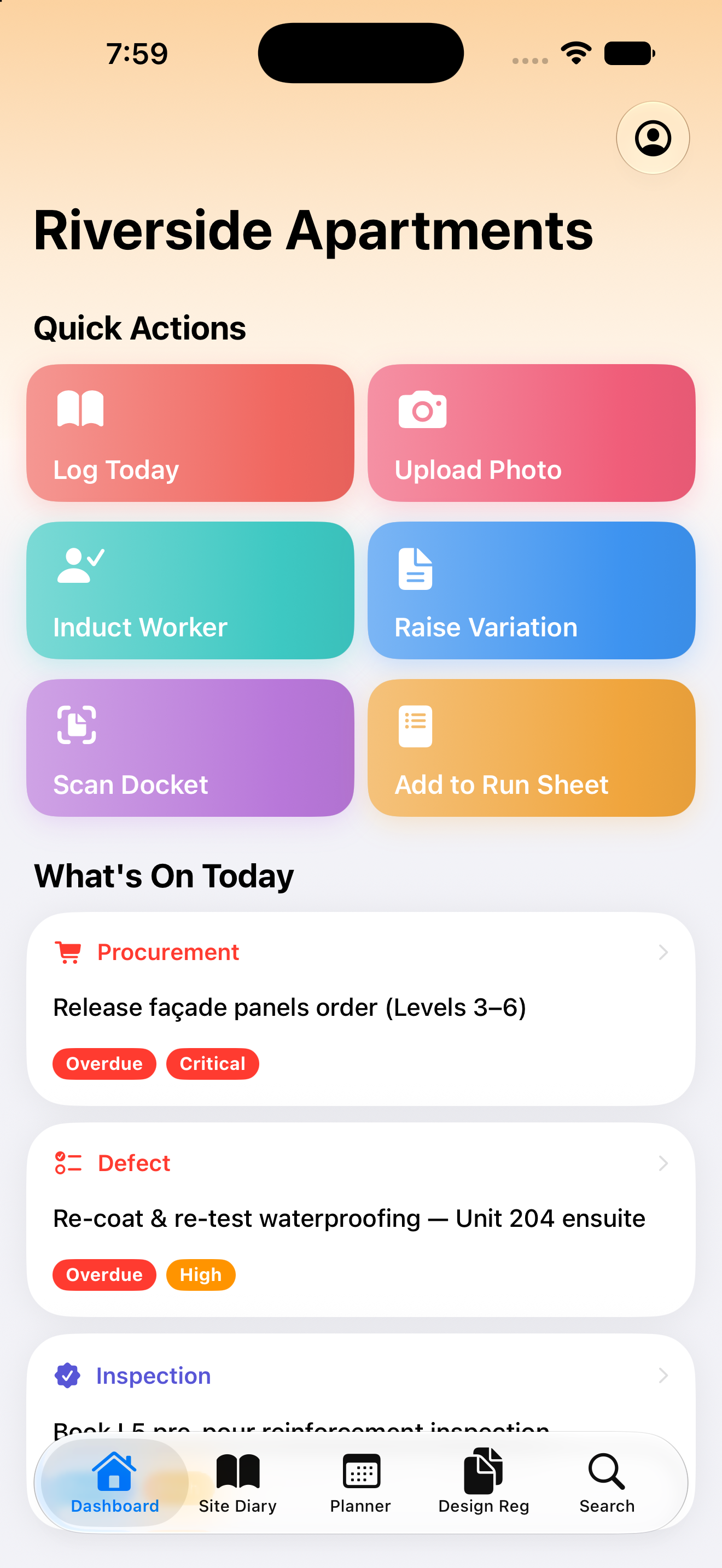 The Reo dashboard on iPhone